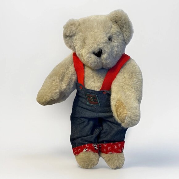 Vintage Articulated Vermont Teddy Bear 16" Brown Jointed Plush Overalls 1994 - Picture 1 of 13